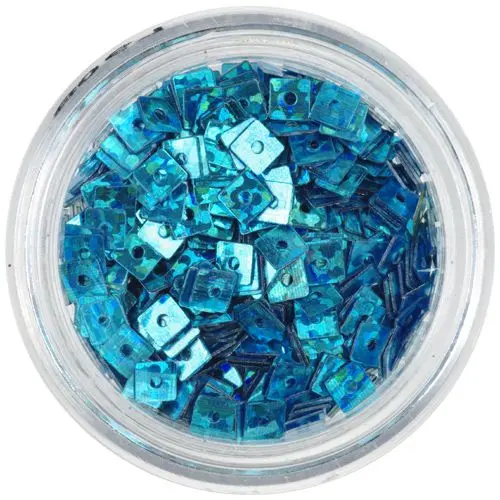 Hologramové konfety s dierkou - tyrkysovo modré štvorčeky
