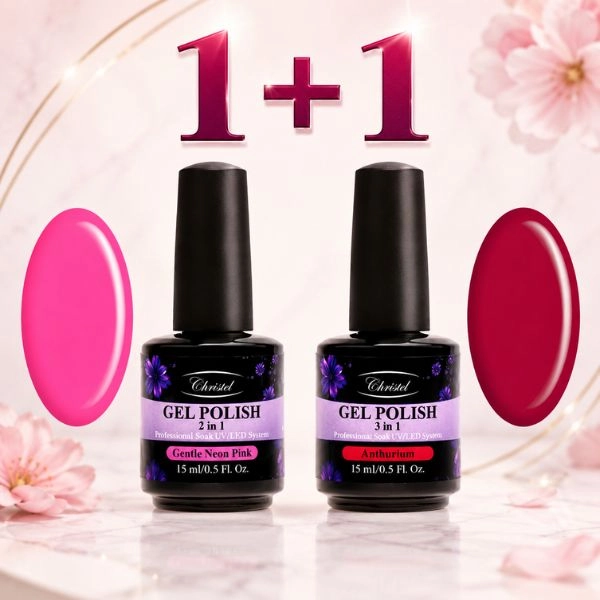 Christel Gél lak na nechty, 2v1 - Gentle Neon Pink 15ml + AKCIA Gél lak Anthurium 15ml ZADARMO