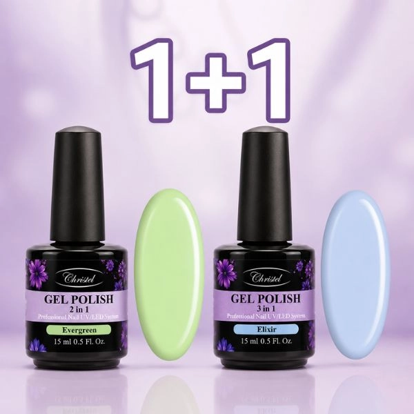 Christel Gél lak na nechty, 2v1 - Evergreen 15ml + AKCIA Gél lak Elixir, 15ml ZADARMO
